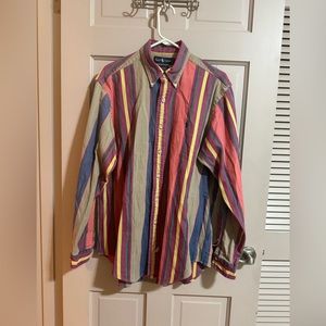 Ralph Lauren Vintage Stripped Multicolored Long Sleeve Button Up Size Large